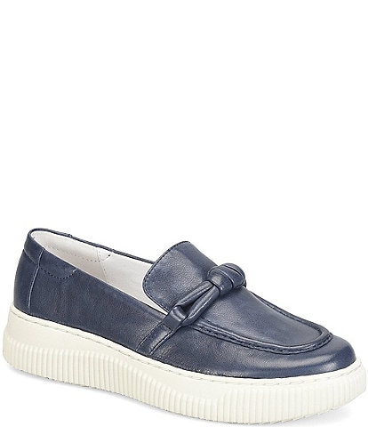 Sofft Foster Leather Knot Strap Slip On Platform Loafer Sneakers