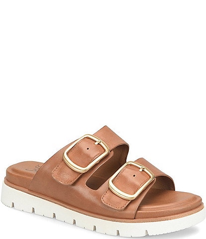 Sofft Gabby Leather Buckle Platform Slide Sandals