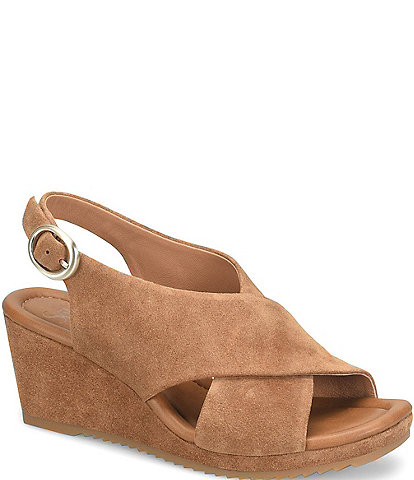 Sofft Isabeth Suede Cross Banded Slingback Wedge Sandals