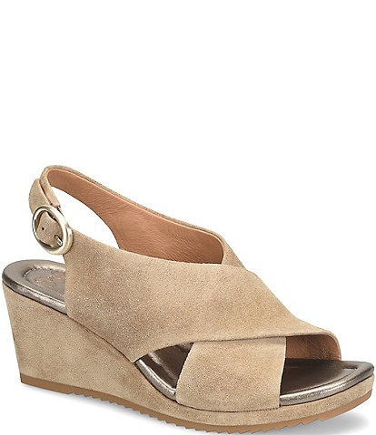 Sofft Isabeth Suede Cross Banded Slingback Wedge Sandals