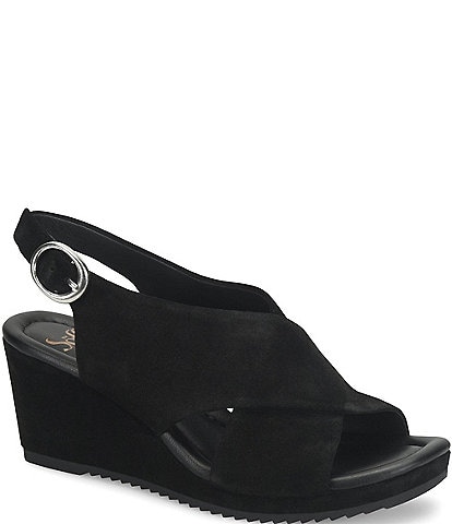 Sofft Isabeth Suede Cross Banded Slingback Wedge Sandals