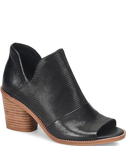 Sofft Molly Perforated Leather Stack Heel Peep Toe Shoes