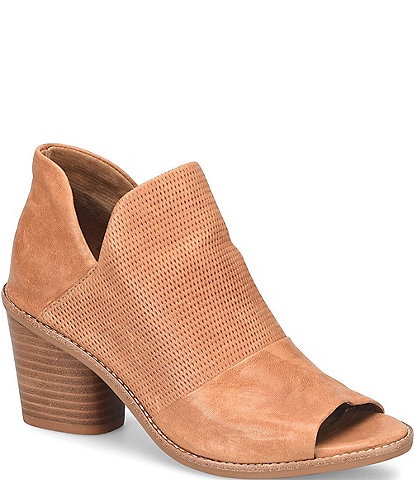 Sofft Molly Perforated Leather Stack Heel Peep Toe Shoes