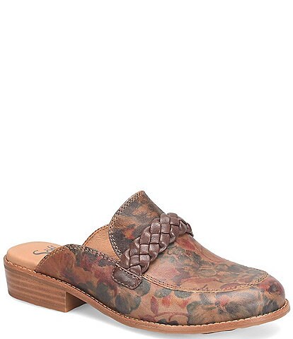 Sofft Nels Braided Floral Leather Loafer Mules
