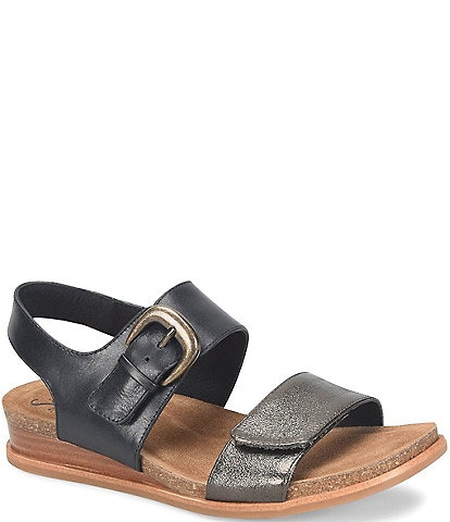 Sofft Peggie Buckle Adjustable Leather Wedge Sandals