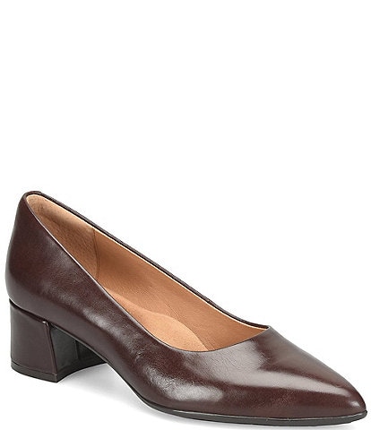 Sofft Sandra Pointed Leather Block Heel Pumps