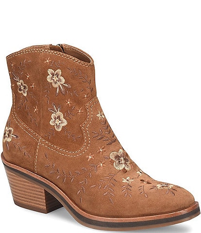 Sofft Sophie Floral Embroidered Suede Western Booties