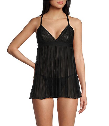Soft Lace Cup & Pleated Mesh Babydoll