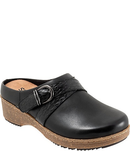 SoftWalk Asmara Leather Embossed Buckle Strap Clogs