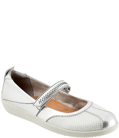 SoftWalk Dayton Metallic Leather and Mesh Mary Jane Flats