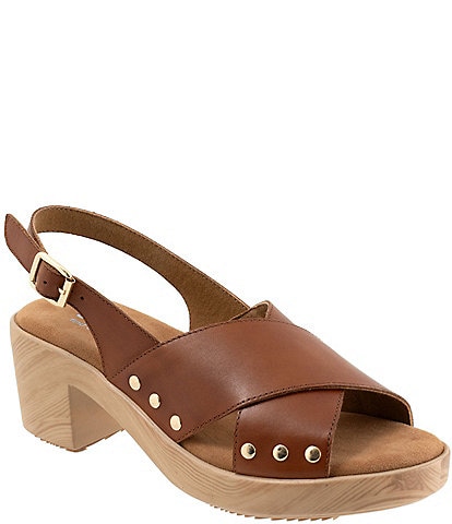 SoftWalk Florence Leather Platform Studded Clog Sandals