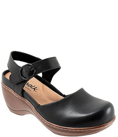 SoftWalk Mabelle Leather Ankle Strap Clogs