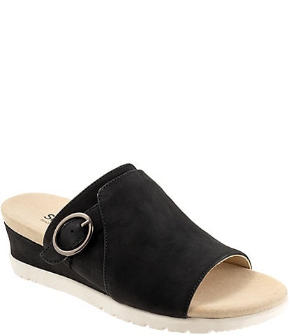 SoftWalk Newberry Suede Buckle Wedge Slide Sandals