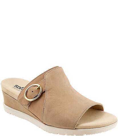  Newberry Suede Buckle Wedge Slide Sandals