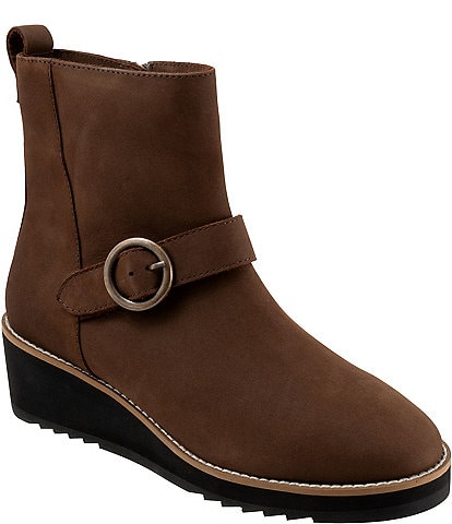 SoftWalk Westland Nubuck Suede Buckle Hardware Platform Wedge Booties