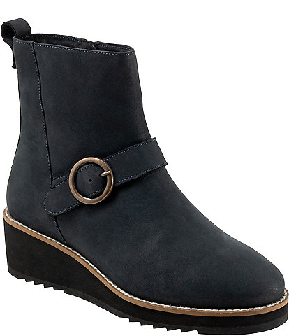 SoftWalk Westland Nubuck Suede Buckle Hardware Platform Wedge Booties