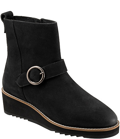 SoftWalk Westland Nubuck Suede Buckle Hardware Platform Wedge Booties