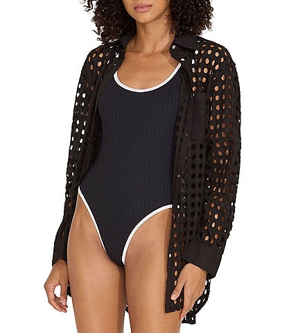 MICHAEL Michael Kors Solid Square Neck Lace-Up Grommet Blouson Tankini Swim  Top & Classic Solid Belted Ring Hipster Swim Bottom