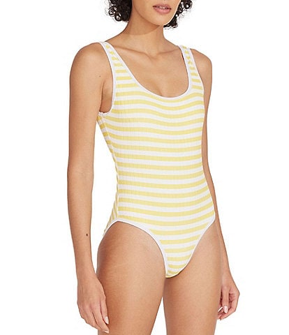 SOLID & STRIPED The Anne-Marie Scoop Neck Open Back Striped One Piece Swimsuit