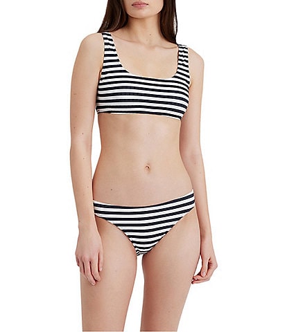 SOLID & STRIPED The Elle Ribbed Stripe Scoop Neck Bralette Swim Top & Ribbed Classic Hipster Swim Bottom
