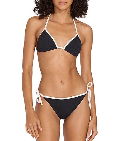 SOLID & STRIPED Iris Ribbed Triangle Bralette Over-the-Shoulder Swim Top & Ribbed Tie Side Hipster Swim Bottom