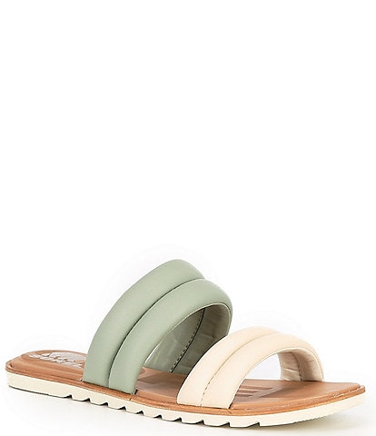Sorel Ella Puff Leather Color Block Flat Slide Sandals