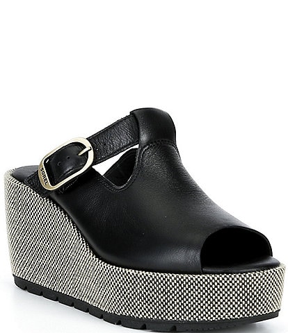 Sorel Sunpeak Leather Slide Raffia Wedge Platform Sandals