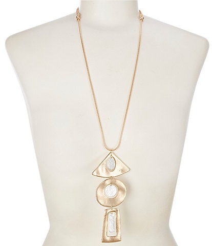 Southern Living Adjustable Geometric Two-Tone Long Pendant Necklace