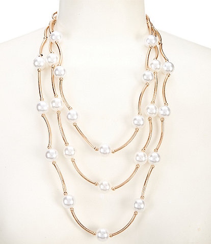Southern Living Bar and Pearl Multi Layered Long Strand Necklace