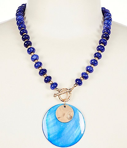 Southern Living Beaded Shell Disc Short Pendant Necklace