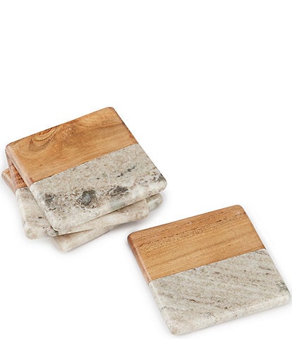 Southern Living Marble & Acacia Wood Square Coasters, Set of 4