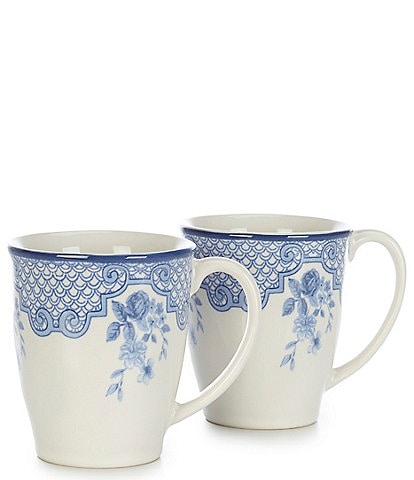 Southern Living Caroline Collection Blue & White Chinoiserie Coffee Mugs, Set of 2