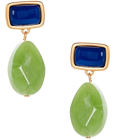 Southern Living Blue Cab Rectangular Stud Organic Green Bead Drop Earrings