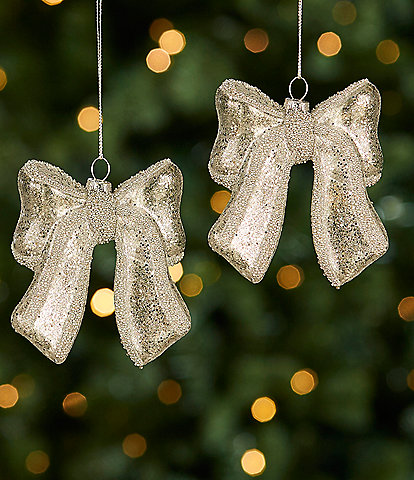 Southern Living Blue Christmas Collection Glitter Bow Glass Ornament Set