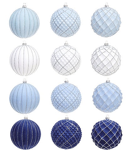 Southern Living Blue Christmas Collection Glitter Textured Ball Ornament Set