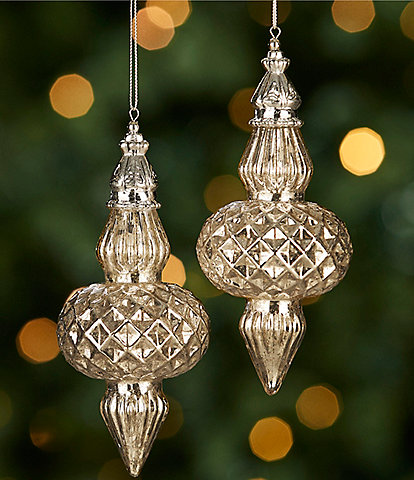 Southern Living Blue Christmas Collection Mercury Glass Finial Ornament Set