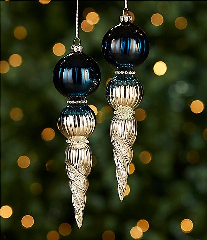 Southern Living Blue Christmas Collection Oversized Ombre Glass Finial Ornament, Set of 2