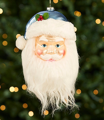 Southern Living Blue Christmas Collection Oversized Santa Head Glass Ornament