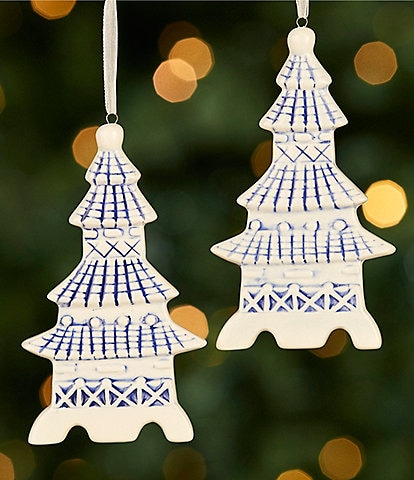 Southern Living Blue Christmas Collection Pagoda Ornament, Set of 2