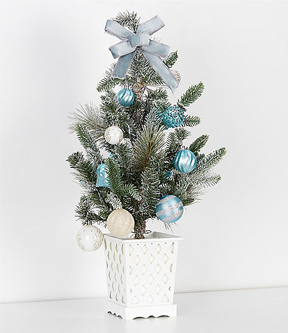 Southern Living Blue Christmas Collection Pre-Lit 2-ft. Flocked Tree in Lattice Pot