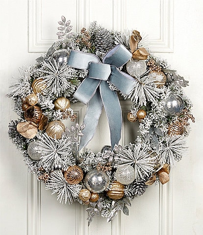 Southern Living Blue Christmas Collection Pre-Lit Flocked Wreath