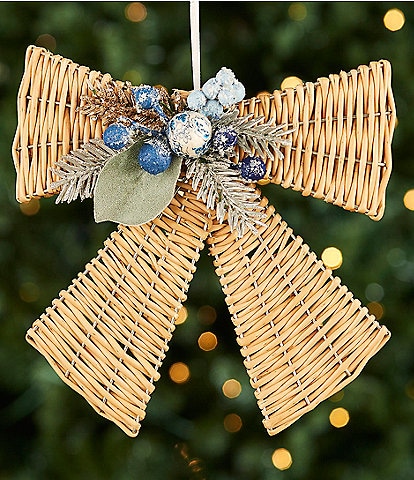 Southern Living Blue Christmas Collection Wicker Bow Ornament/Decor