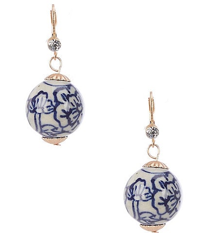 Southern Living Blue Floral Print Ceramic Bead Drop Earrings