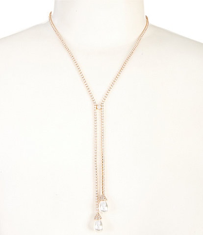 Southern Living Borrowed & Blue by Southern Living Bridal Garden CZ Rhinestone Chain Pearl Drop Y Necklace