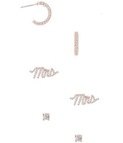 Southern Living Borrowed & Blue by Southern Living Crystal CZ Studs, Mrs. Pave Studs, & Small Pave Hoop Earring Set