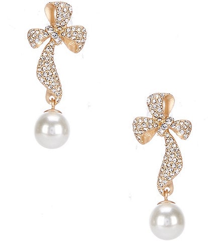 Southern Living Borrowed & Blue by Southern Living Crystal Pave Long Bow Pearl Drop Earrings