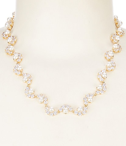 Southern Living Borrowed & Blue by Southern Living Curved Cubic Zirconia Stones and Pearls Chain Necklace