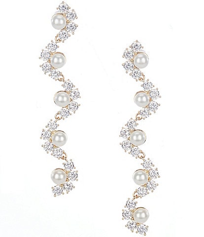 Southern Living Borrowed & Blue by Southern Living Curved Cubic Zirconia Stones and Pearls Linear Earrings