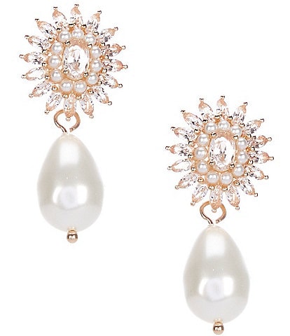 Southern Living Borrowed & Blue by Southern Living CZ Stone Sunburst Pearl Crystal Drop Earrings