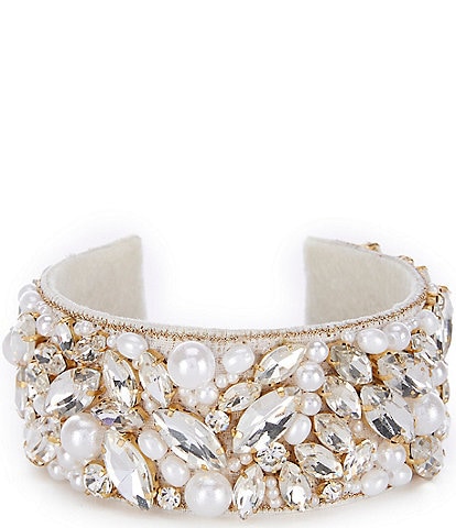 Southern Living Borrowed & Blue By Southern Living Embellished Stone and Pearl Crystal Statement Cuff Bracelet